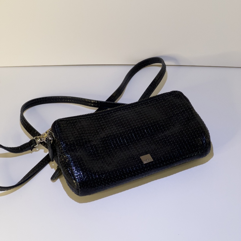 Kooba Black Embossed Leather Crossbody Wallet Bag — Multi-Compartment
